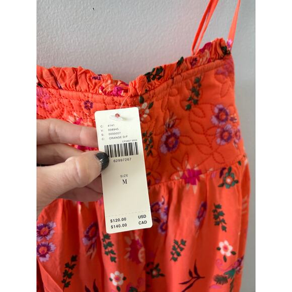 Anthropologie Dress Women's Medium Orange Maxi Floral Quilted Long Boho NWT - Picture 3 of 7